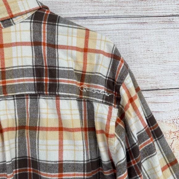 QuikSilver Waterman Collection Button Down Flannel Shirt Mens XXL White Brown - Picture 13 of 14